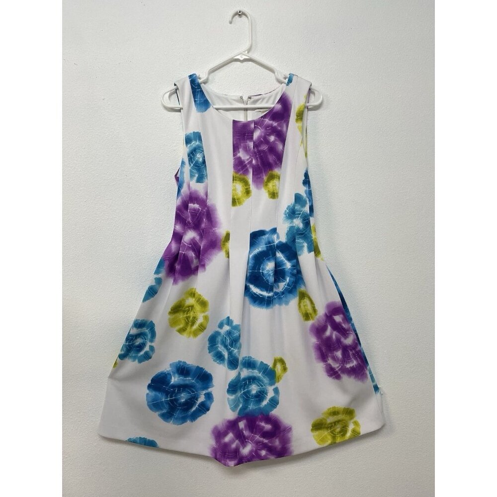 Calvin Klein Purple Aqua Floral Sleeveless Scuba Fit Flare Midi Dress Size 10